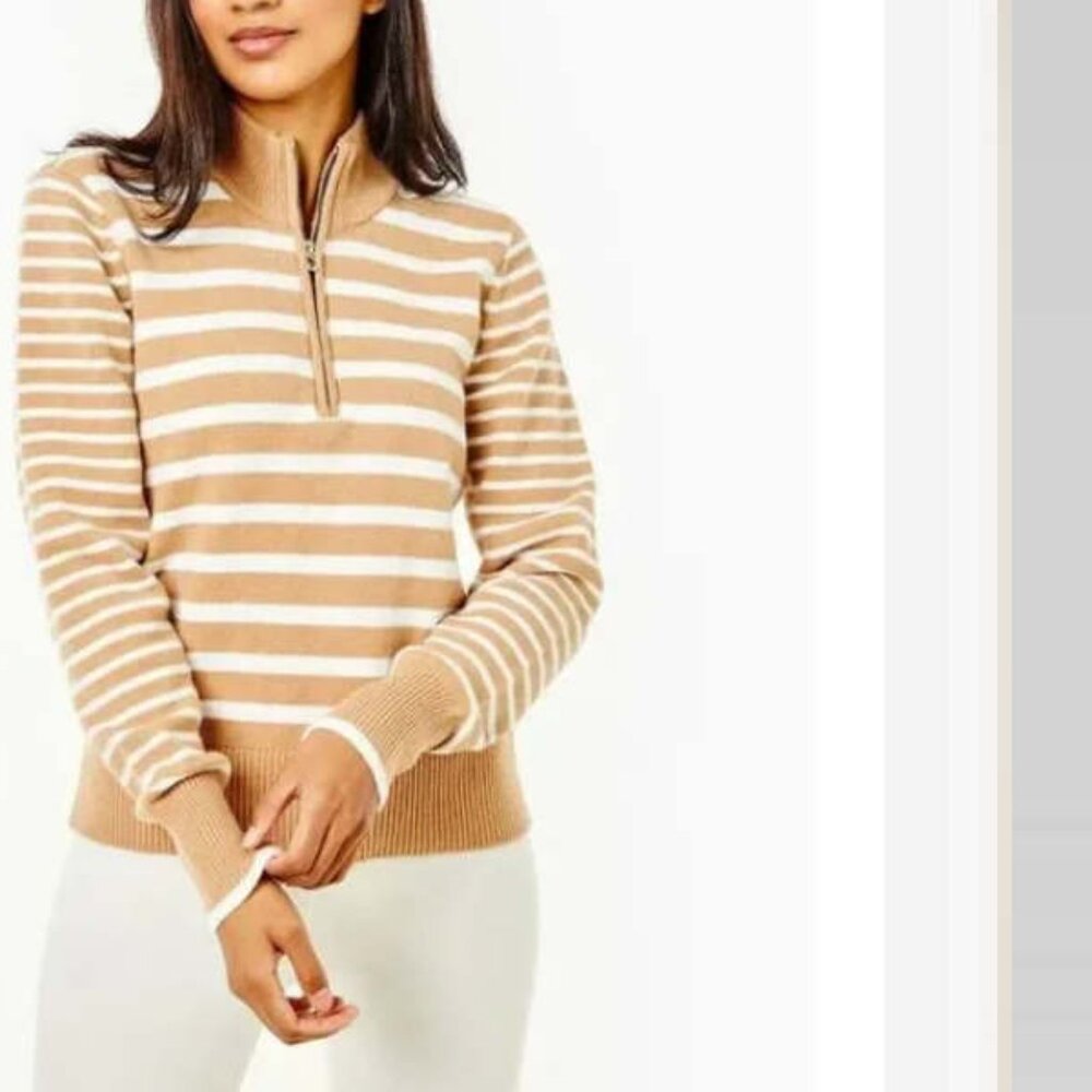 NEW‎ Addison Bay Fitler Active Zip Sweater Latte Off White Stripe XS